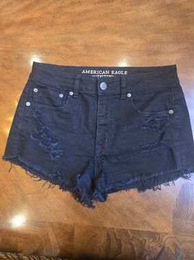 American Eagle Outfitters Black Distressed Frayed Hem Jean Shorts